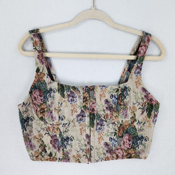 wild fable Tops - Wild Fable Shirt Womens Medium Tan Multicolor Floral Bustier Crop Tank Top